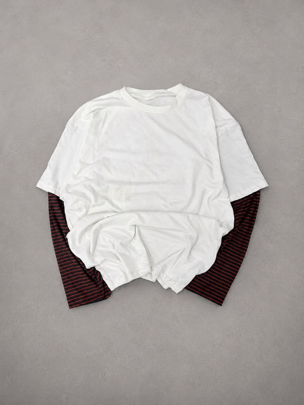 Men's White Layered full Sleeve T-Shirt