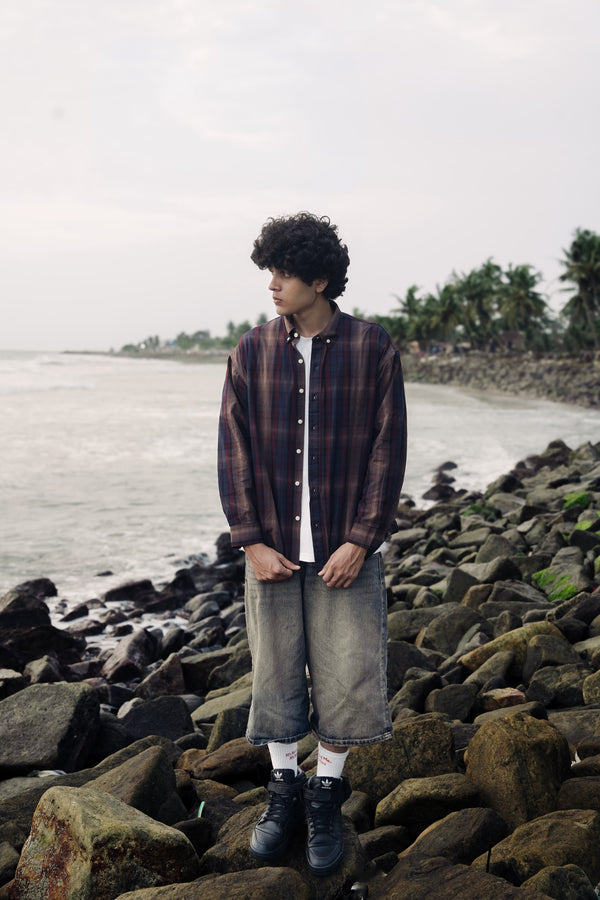 Men's Red Checkered Oversized Casual Shir