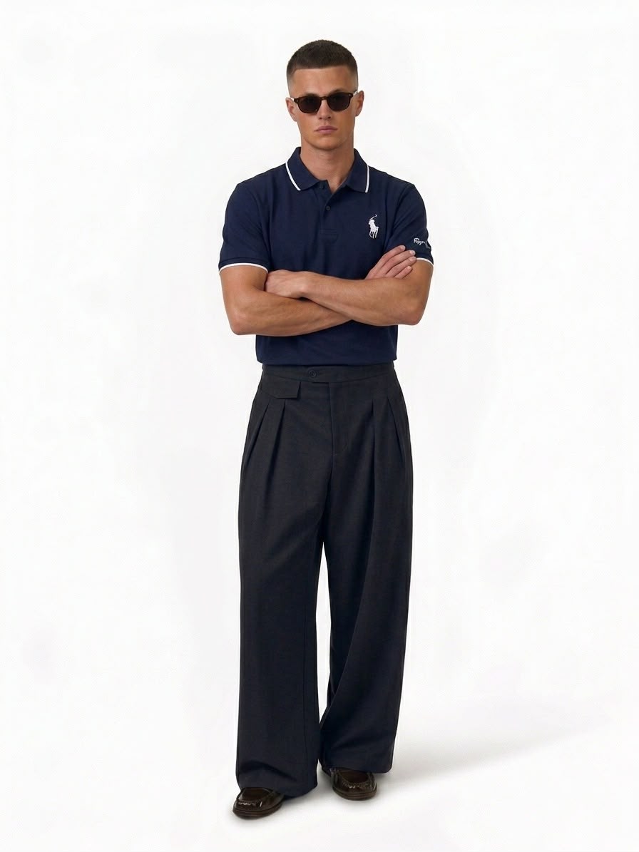 Men's Navy Premium Polo T-Shirt with Contrast Collar Main image