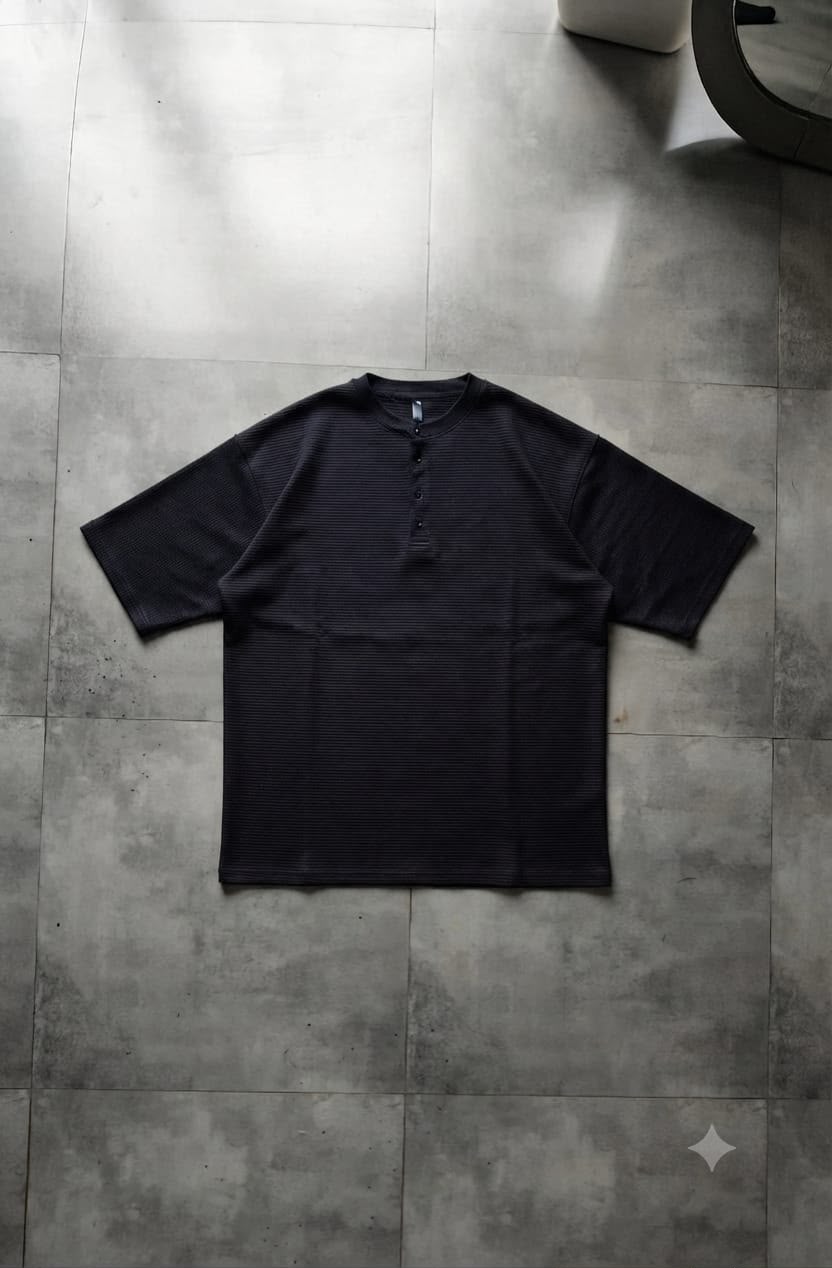 Premium Ribbed Henley Oversized T-Shirt