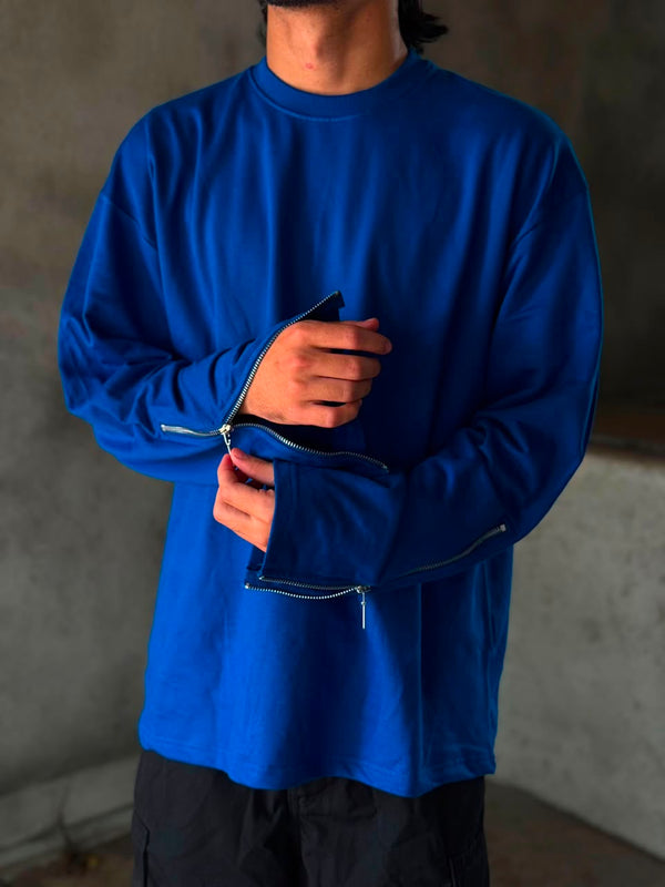 Men's Black Oversized Full Sleeve T-Shirt with Zipper Sleeves