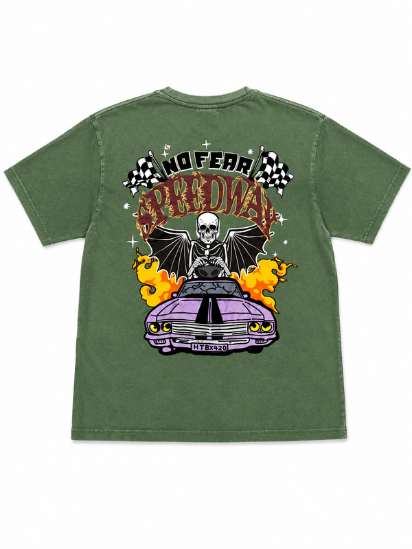 No Fear Speedway Oversized Olive Green Graphic T-Shirt for Men