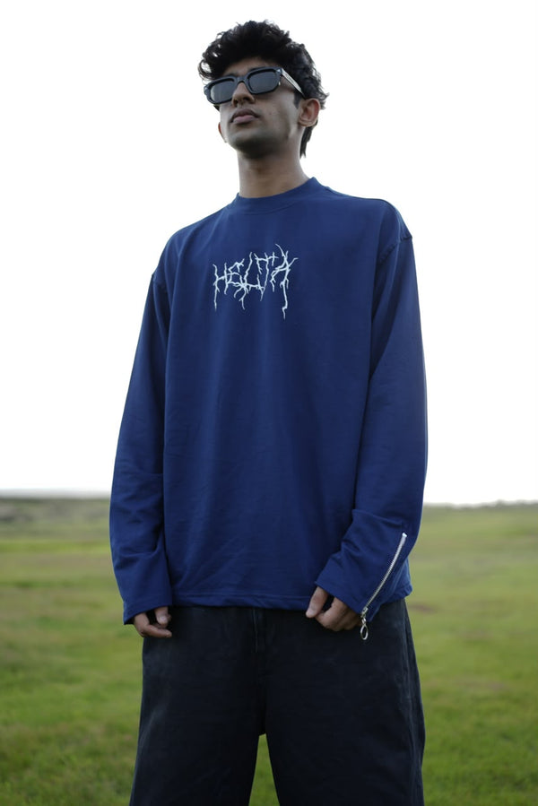 Heliora Oversized Navy Blue Long Sleeve T-Shirt