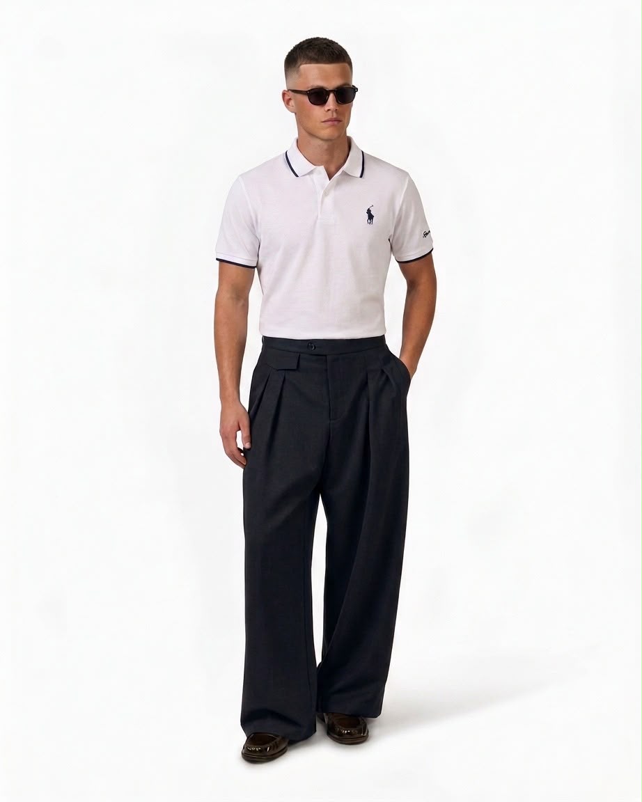 Men's Navy Premium Polo T-Shirt with Contrast Collar