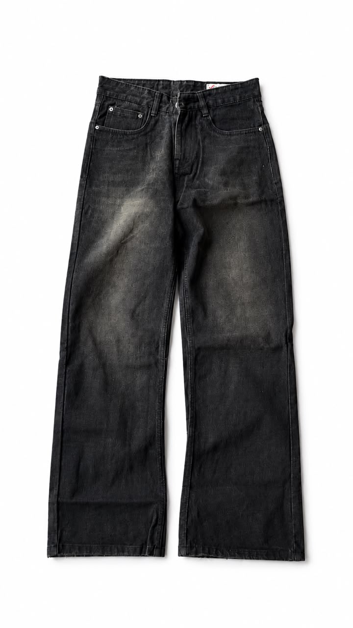 Men's Washed Black Wide-Leg Baggy Jeans