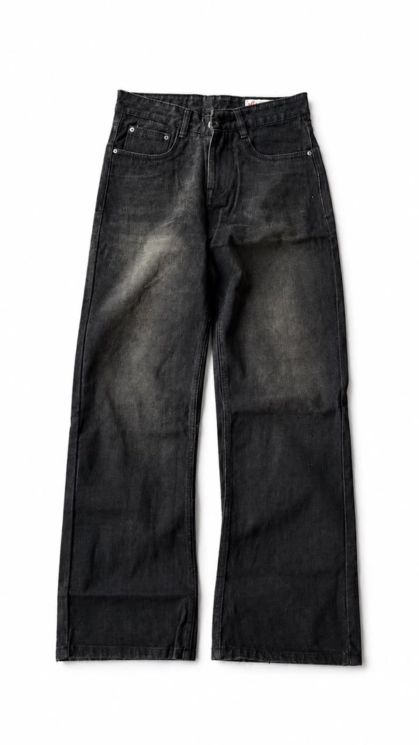 Men's Washed Black Wide-Leg Baggy Jeans
