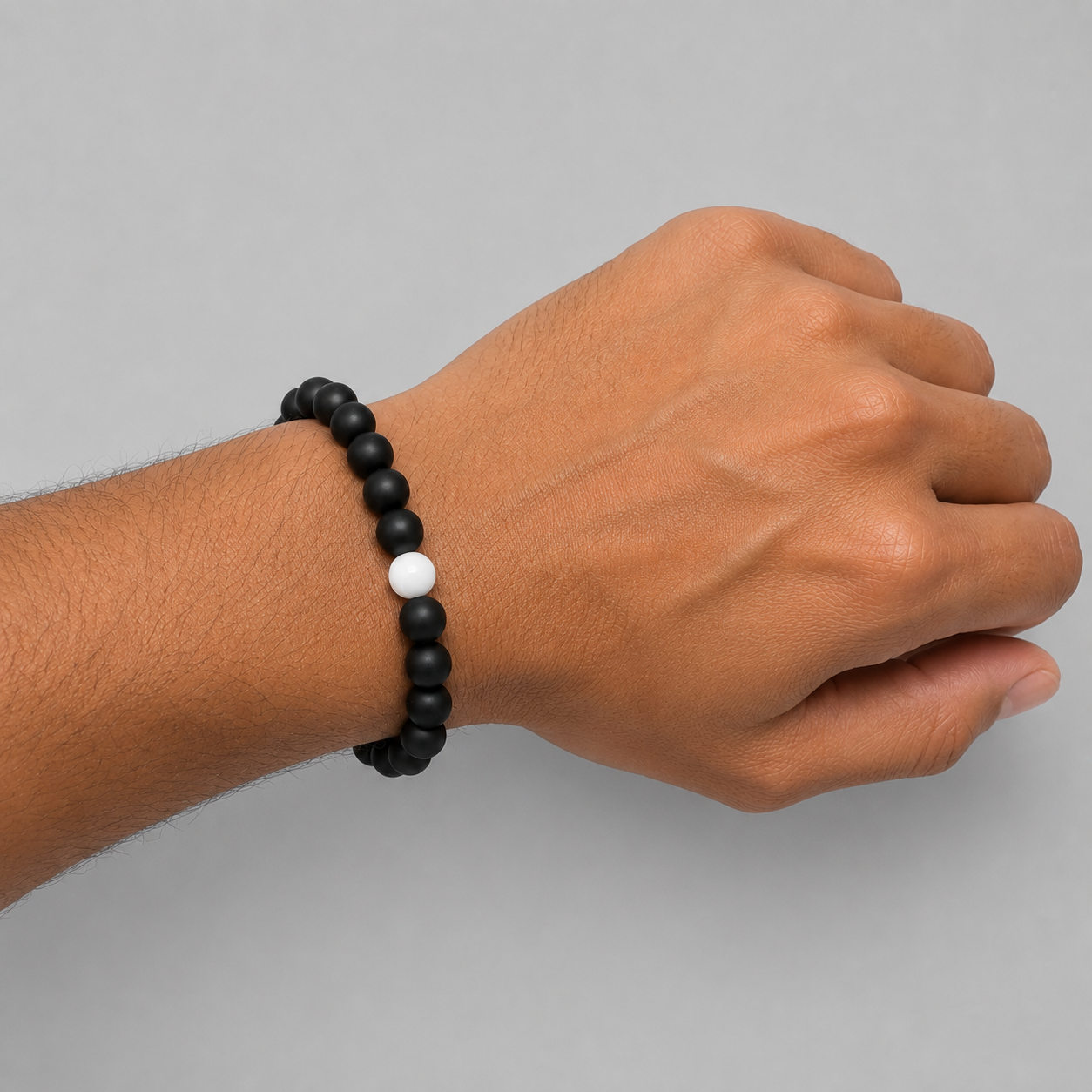 Black Beaded Bracelet with White Accent Bead