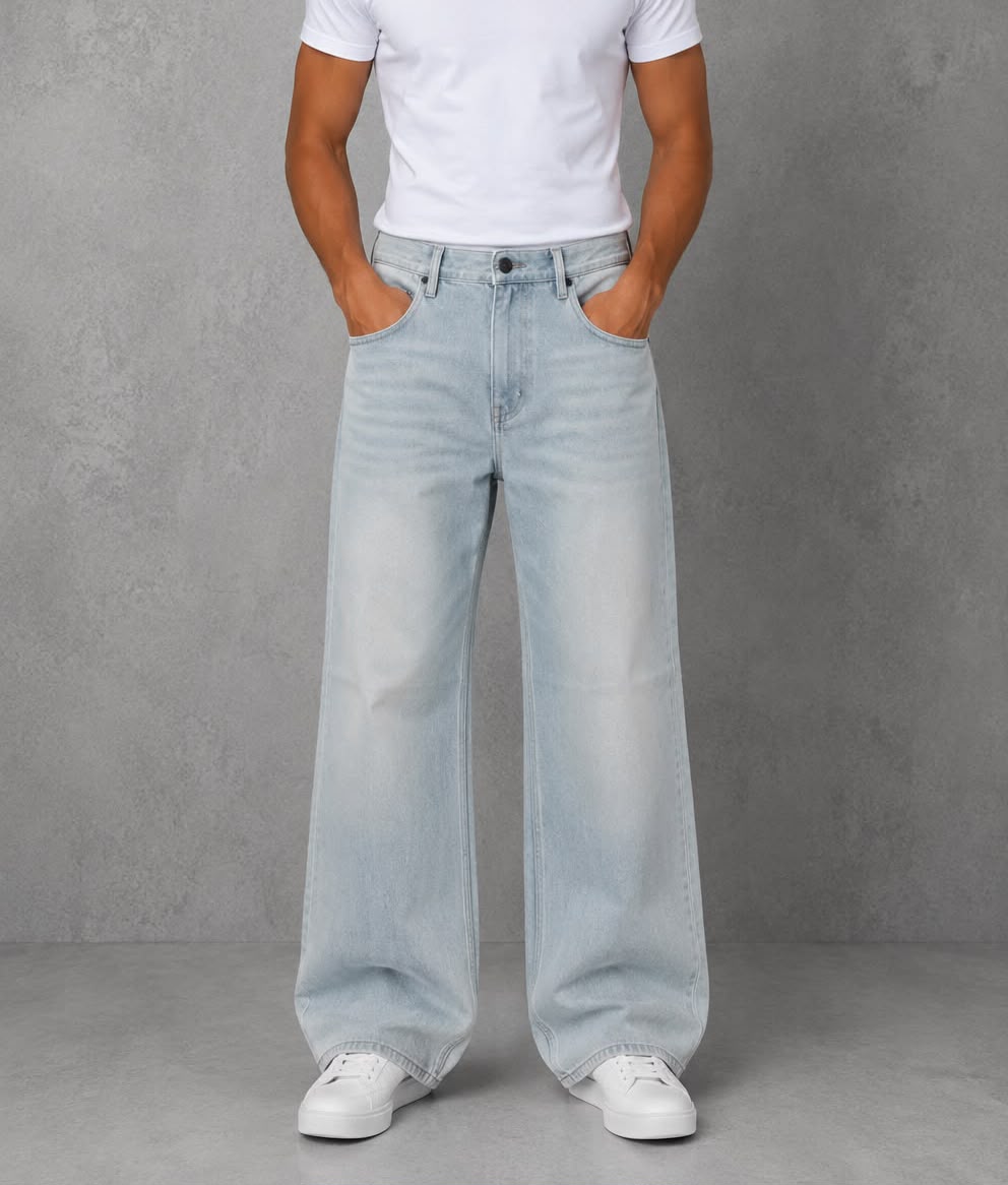 Men's Light Wash Wide Leg Denim Jeans Main image