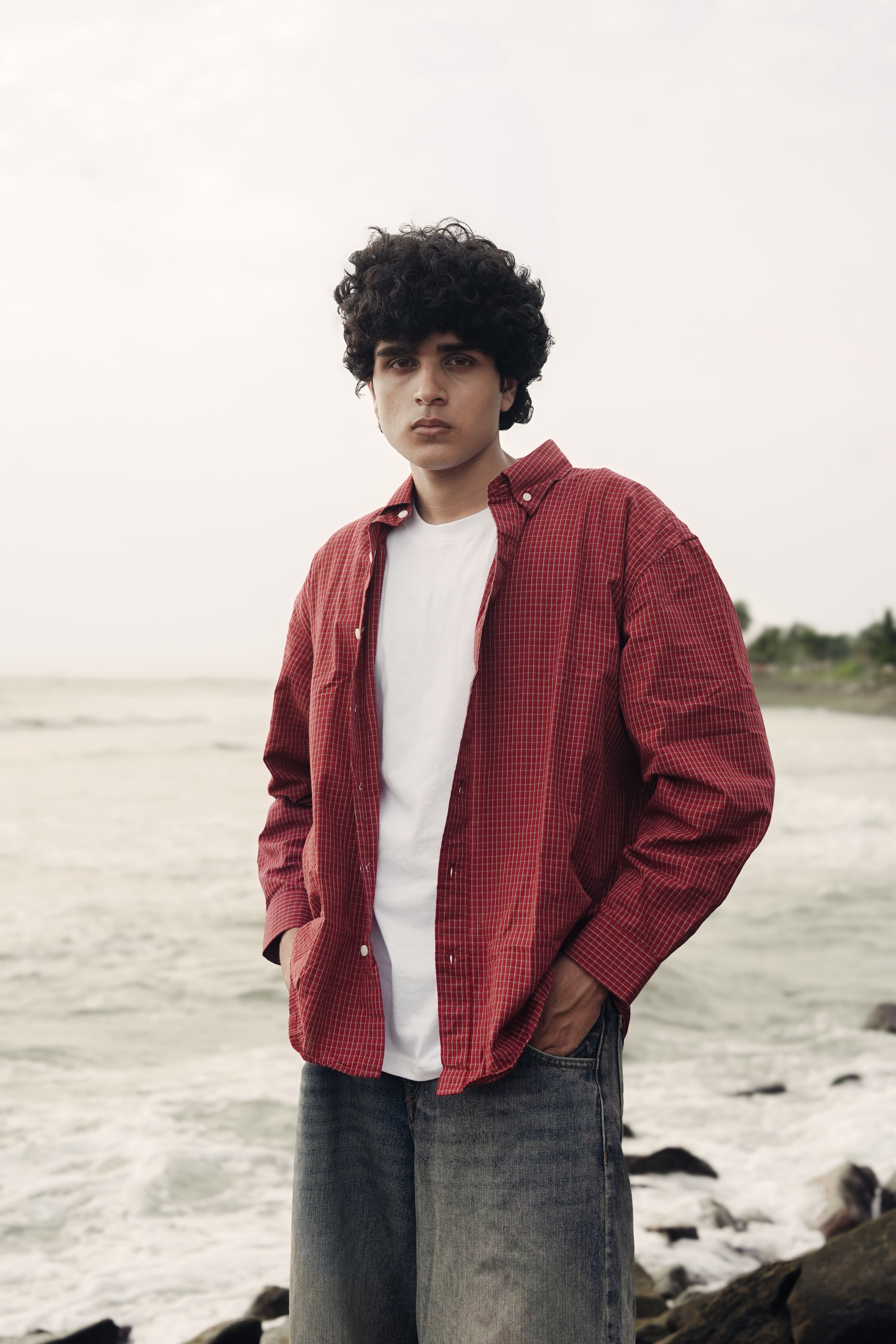 Men's Red Checkered Oversized Casual Shir