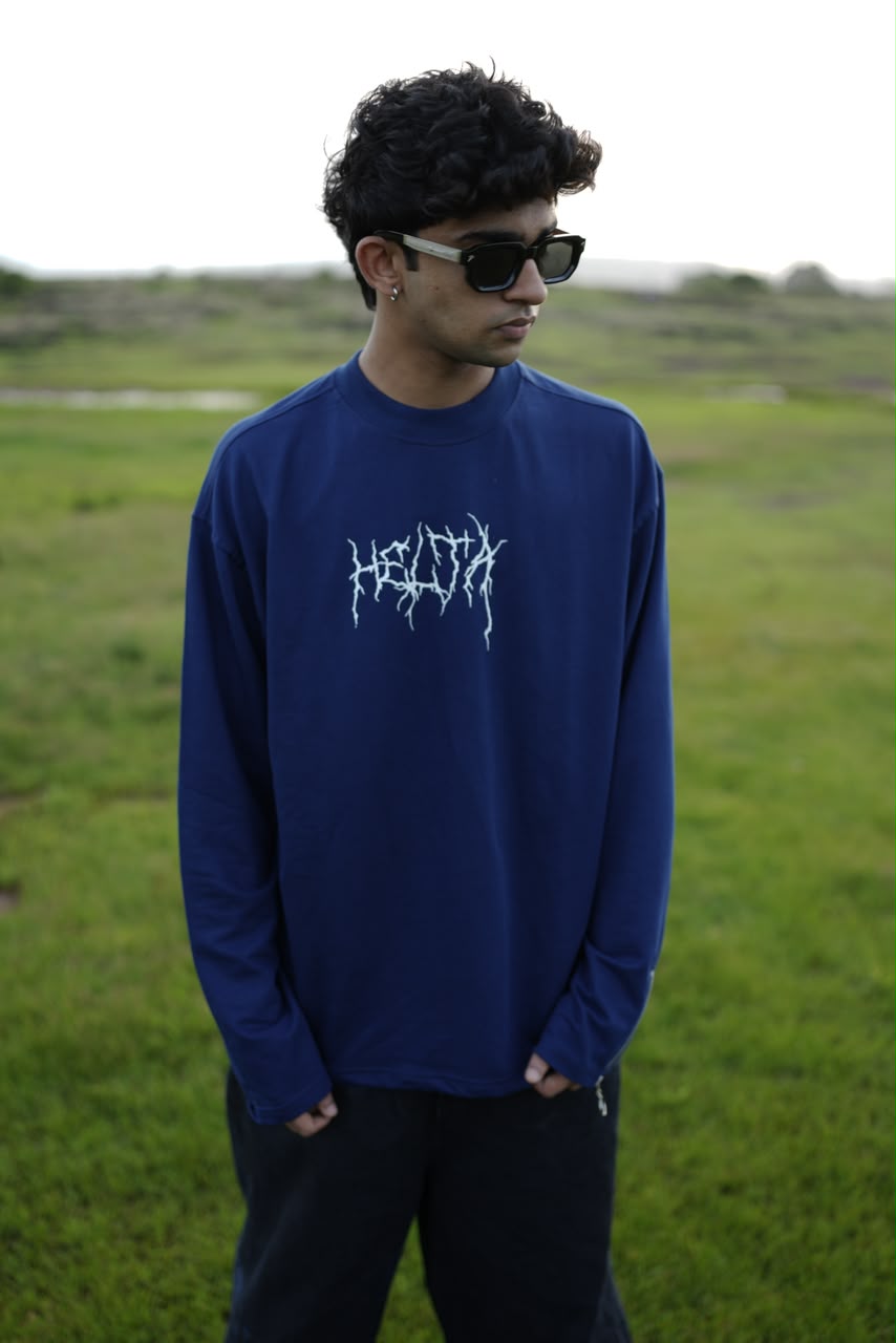 Heliora Oversized Navy Blue Long Sleeve T-Shirt