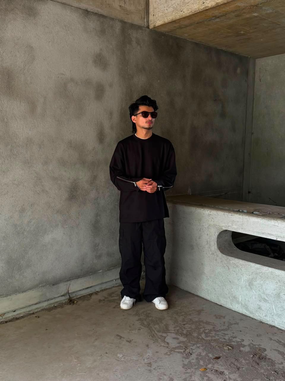 Men's Black Oversized Full Sleeve T-Shirt with Zipper Sleeves Secondary image