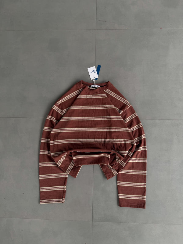 Men's premium rugby stripe full sleeve sweatshirt in burgundy and cream