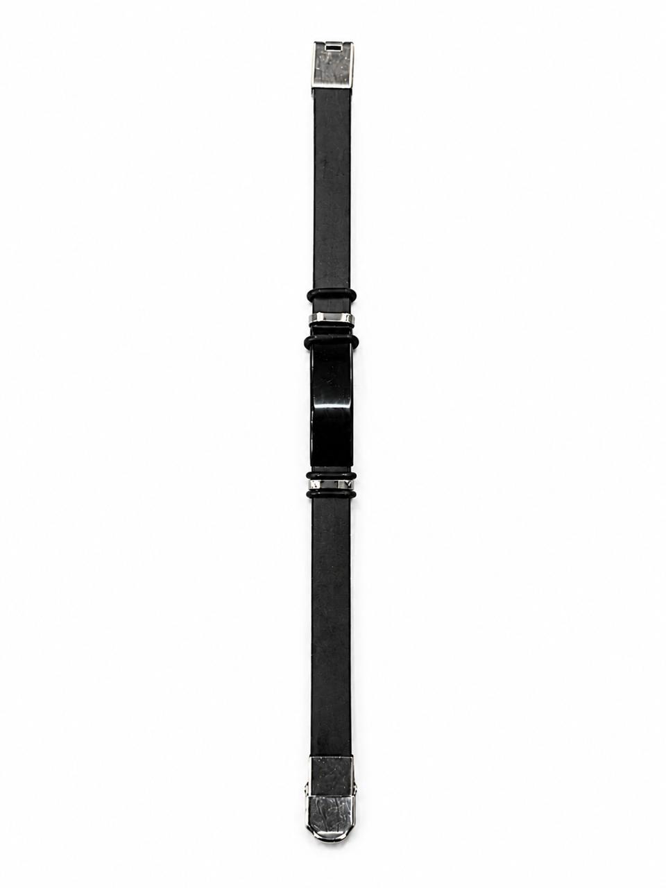 Black Silicone Bracelet with Stainless Steel Center Plate & Magnetic Clasp