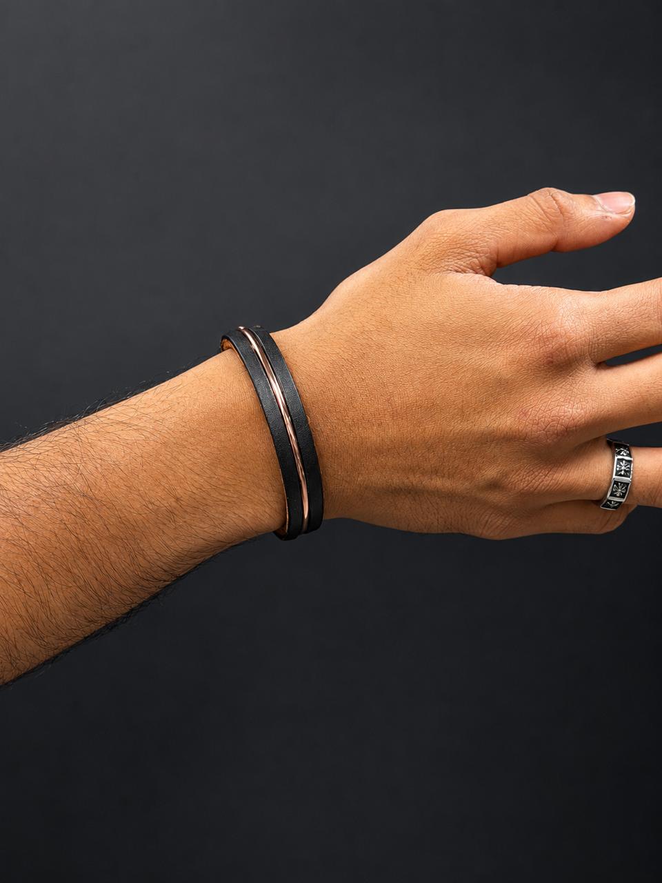 Black & Rose Gold Double-Layer Bracelet Secondary image