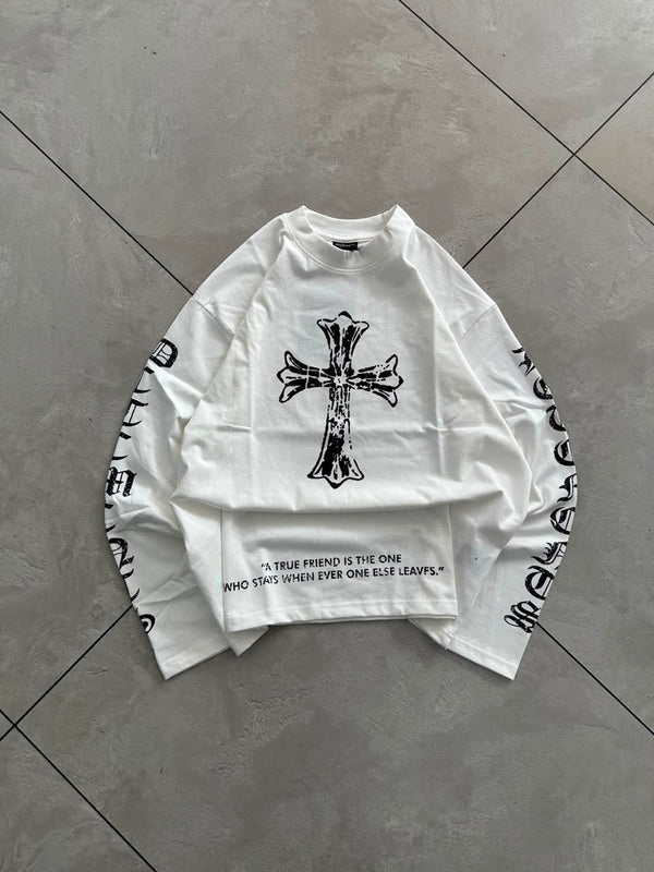 Red Gothic Cross Oversized Full Sleeve T-Shirt