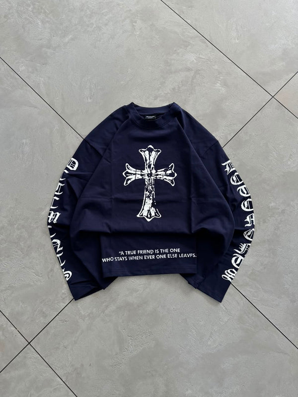Red Gothic Cross Oversized Full Sleeve T-Shirt