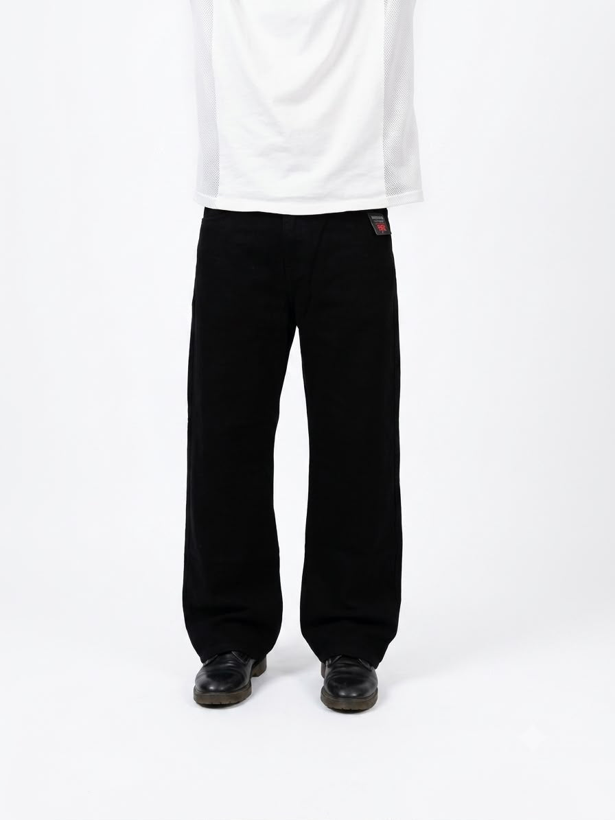 Men's vintage wash baggy denim jeans with a loose fit.
