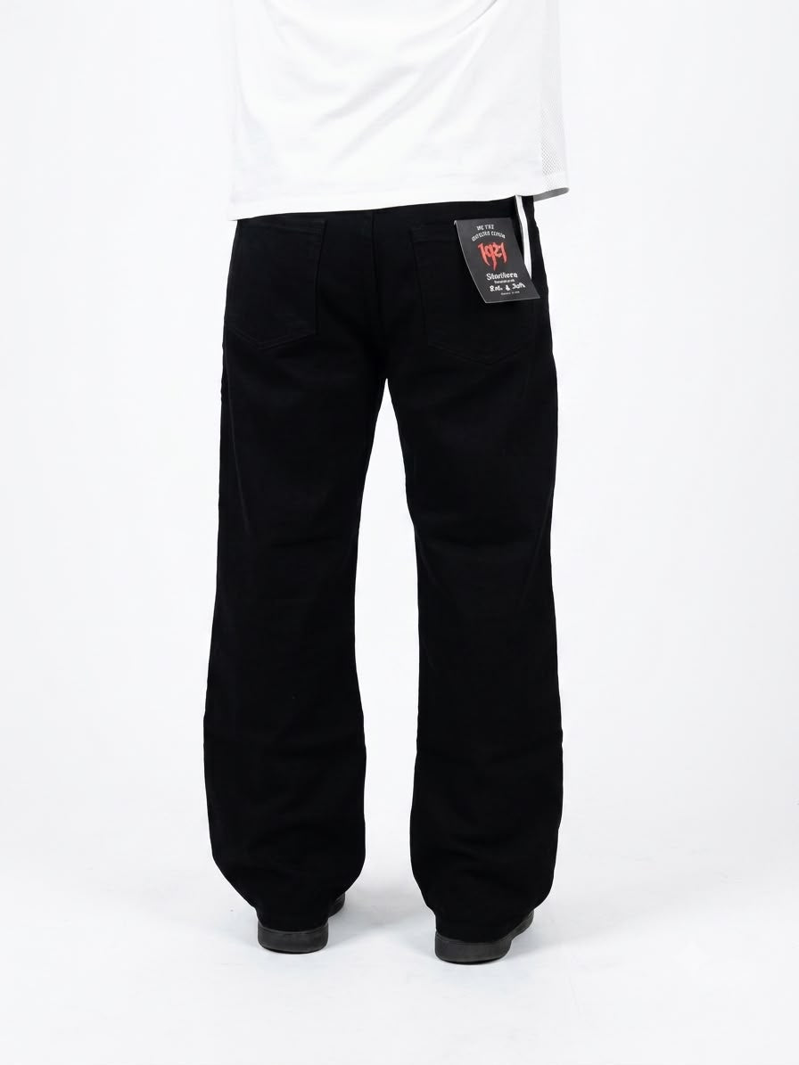 Men's vintage wash baggy denim jeans with a loose fit.