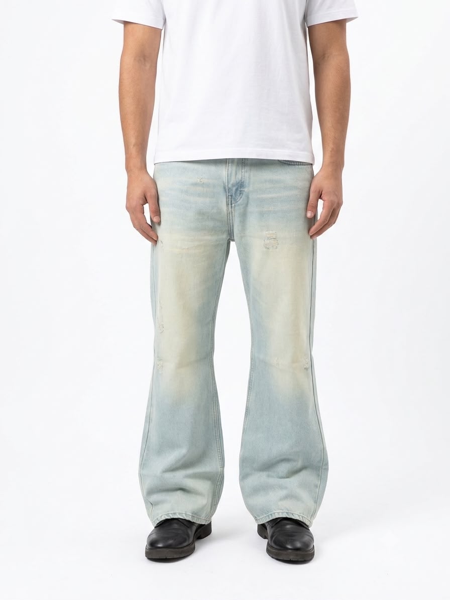 Men's vintage wash baggy denim jeans with a loose fit