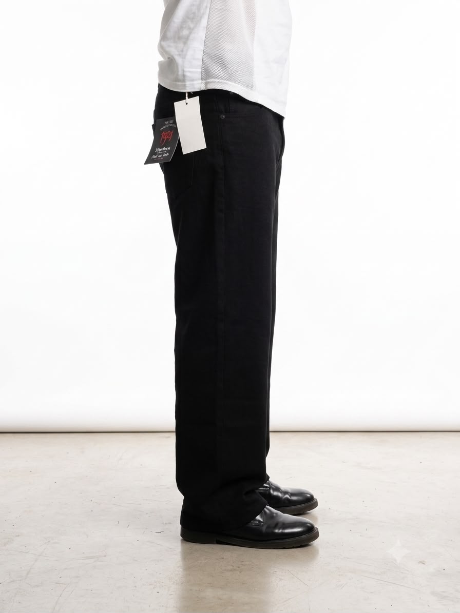 Men's vintage wash baggy denim jeans with a loose fit.