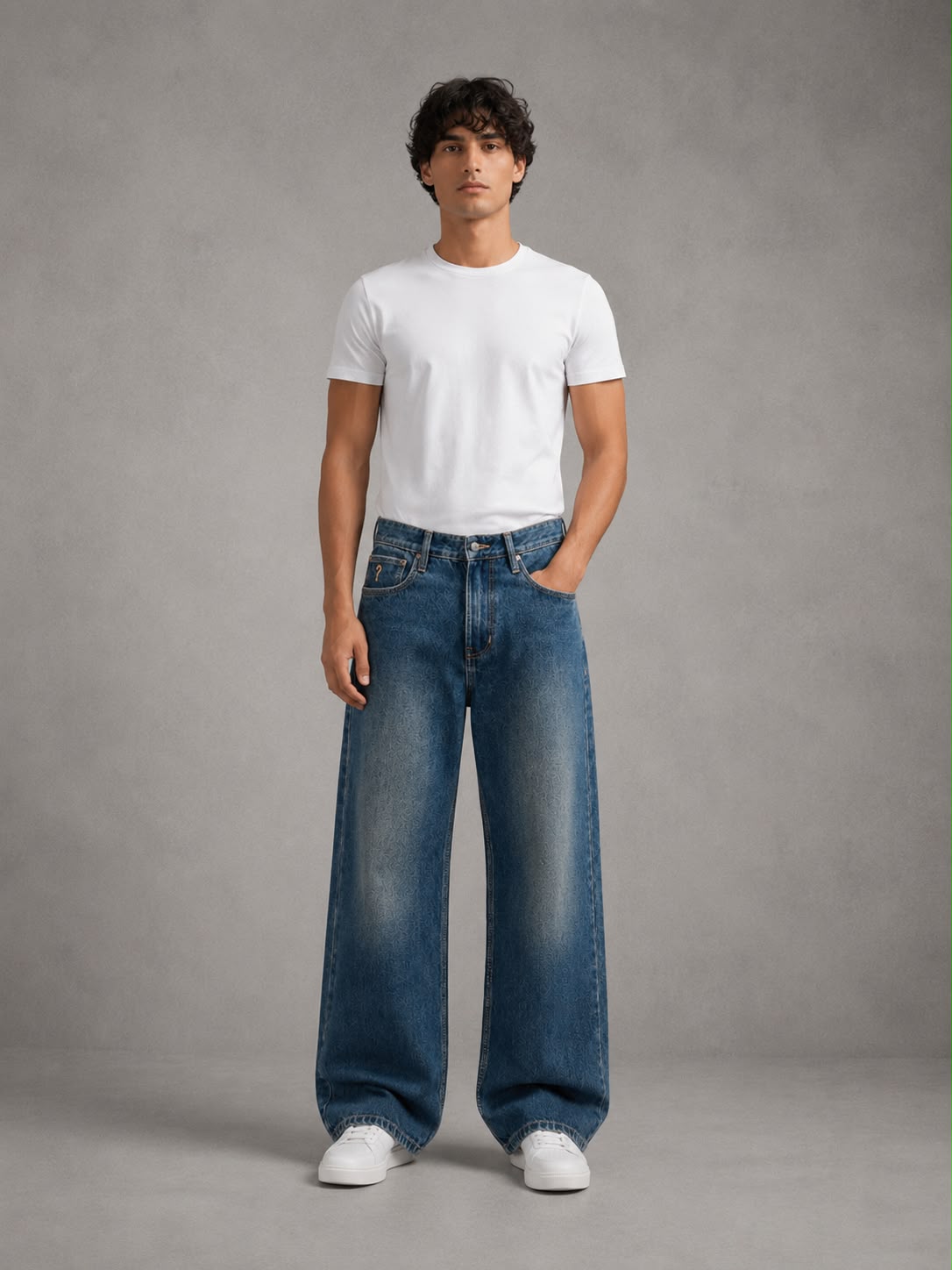 Men's Vintage Blue Wide Leg Baggy Jeans