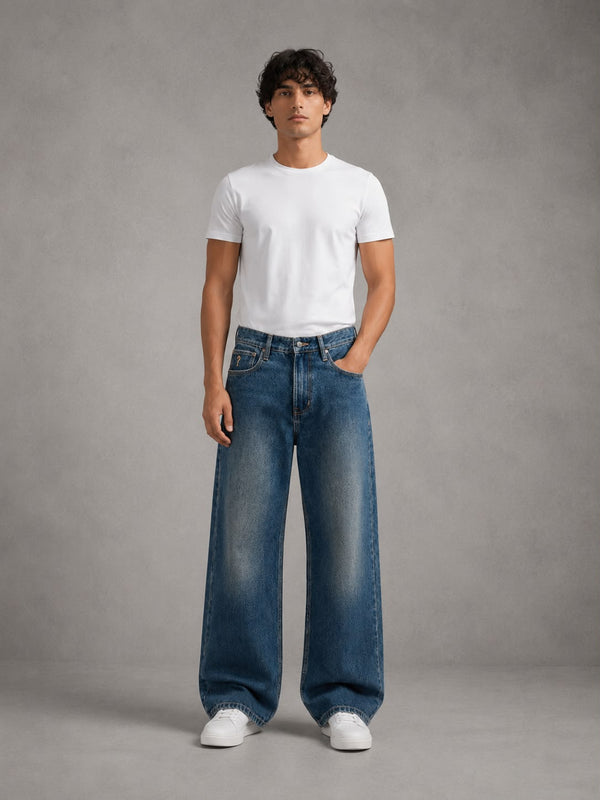 Men's Vintage Blue Wide Leg Baggy Jeans