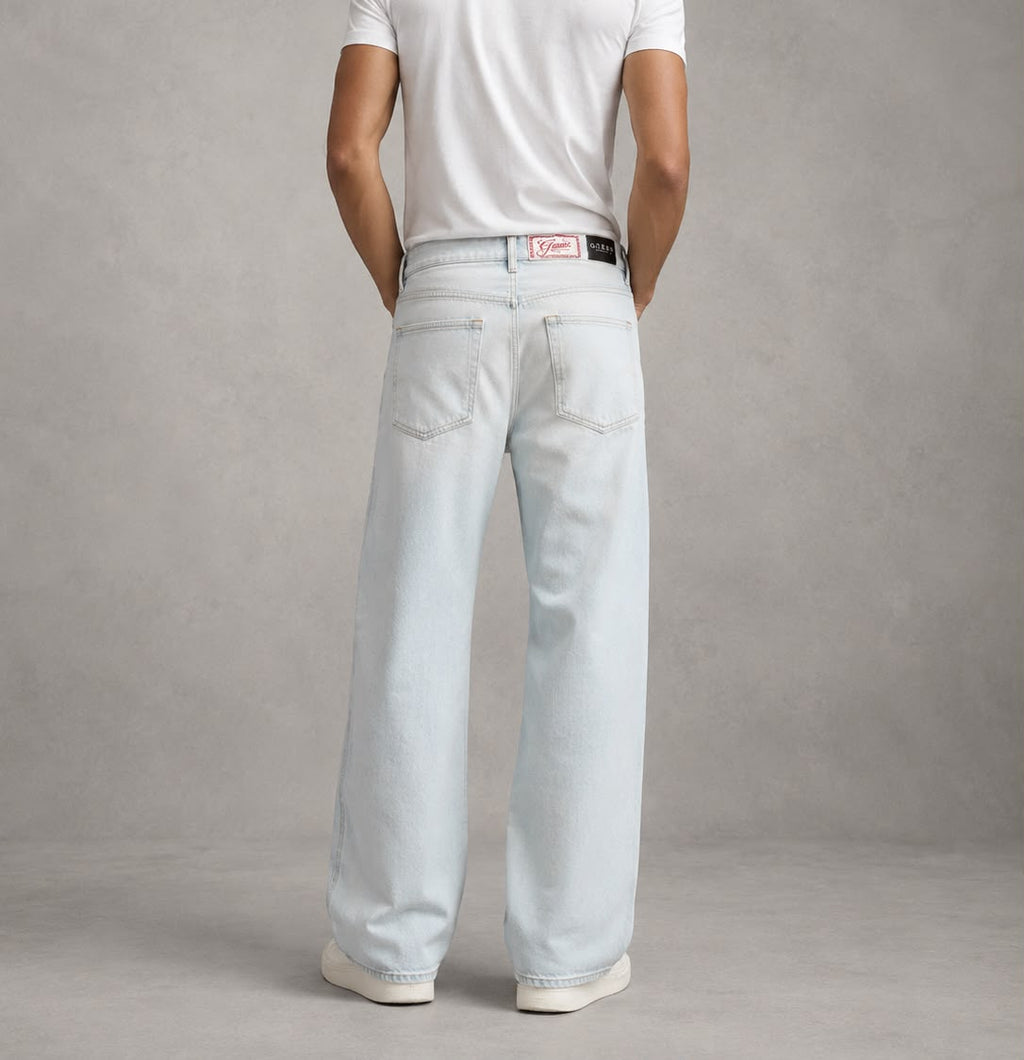 Men's Light Wash Wide Leg Denim Jeans