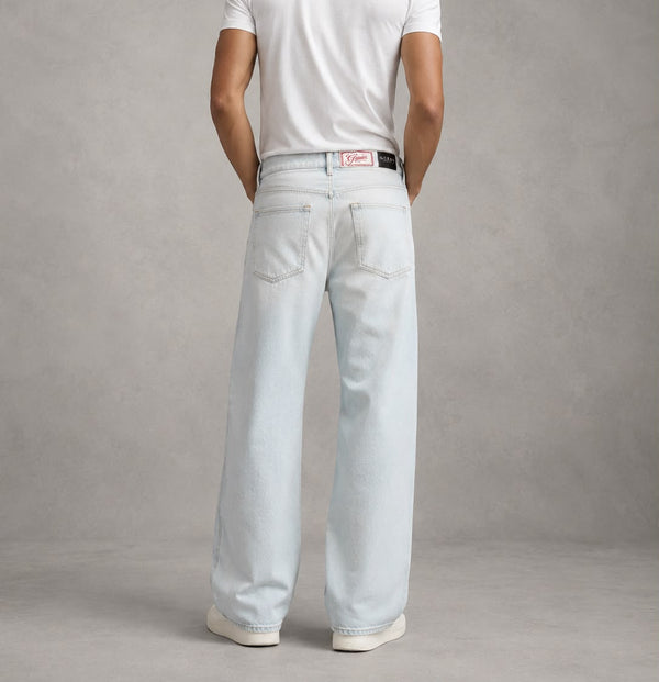 Men's Light Wash Wide Leg Denim Jeans