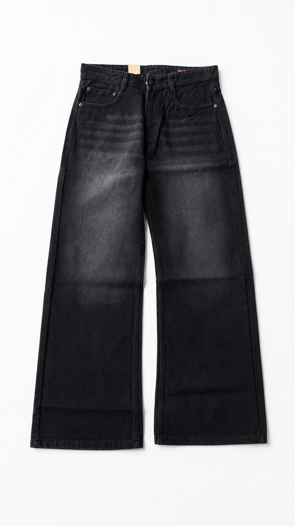 Men's Washed Black Wide-Leg Baggy Jeans