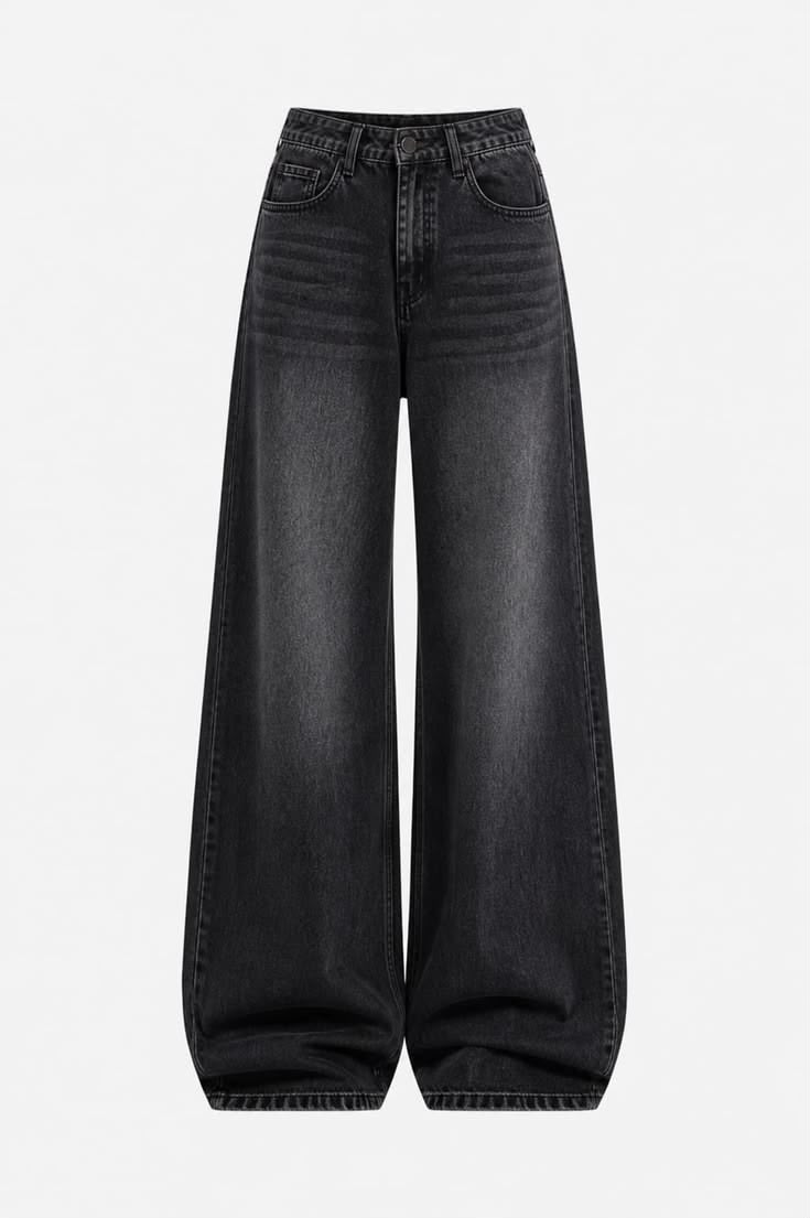 Men's Washed Black Wide-Leg Baggy Jeans