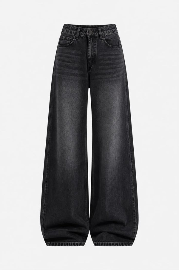 Men's Washed Black Wide-Leg Baggy Jeans
