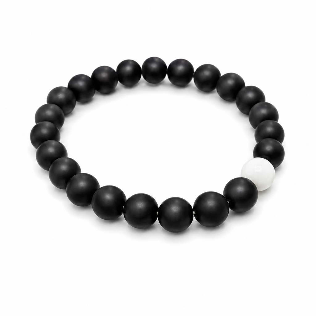 Black Beaded Bracelet with White Accent Bead