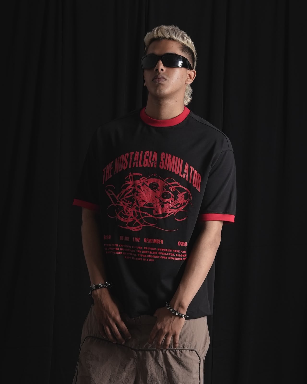 black oversized ringer T-shirt