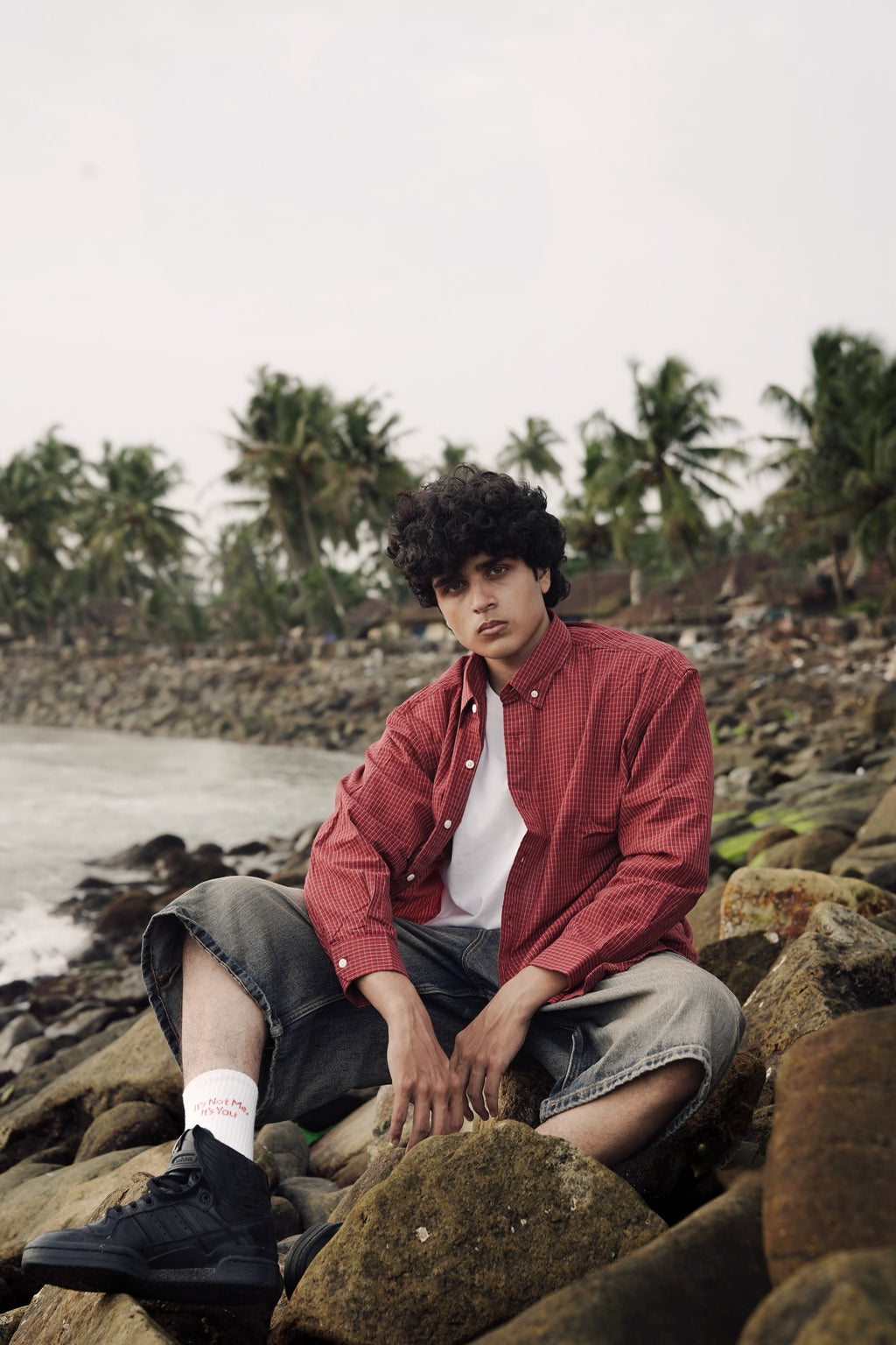 Men's Red Checkered Oversized Casual Shir