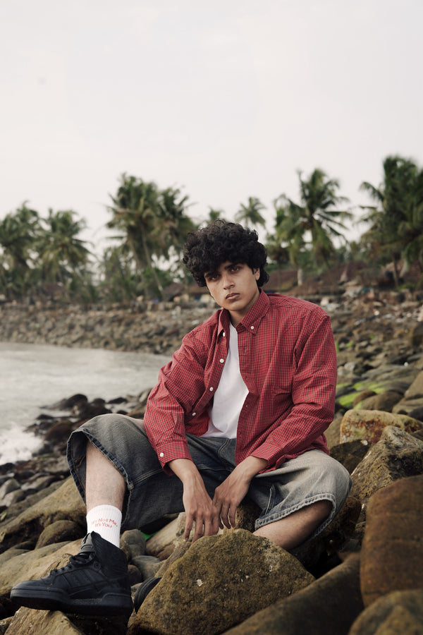 Men's Red Checkered Oversized Casual Shir