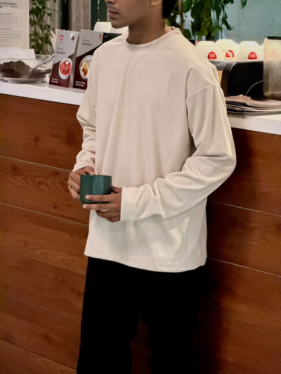 Men's Olive Green Waffle tee  Oversized Long Sleeve T-Shirt
