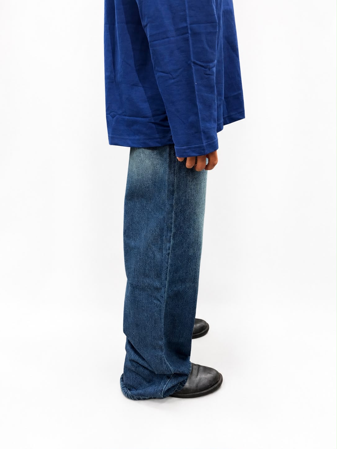 Men's dark blue baggy wide-leg denim jeans