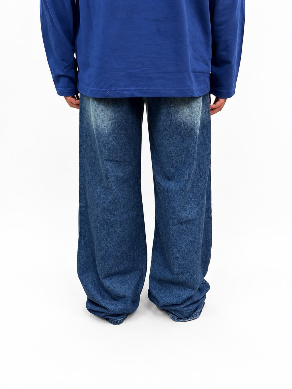 Men's dark blue baggy wide-leg denim jeans