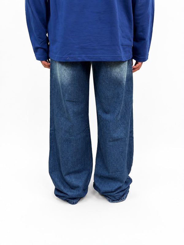 Men's dark blue baggy wide-leg denim jeans