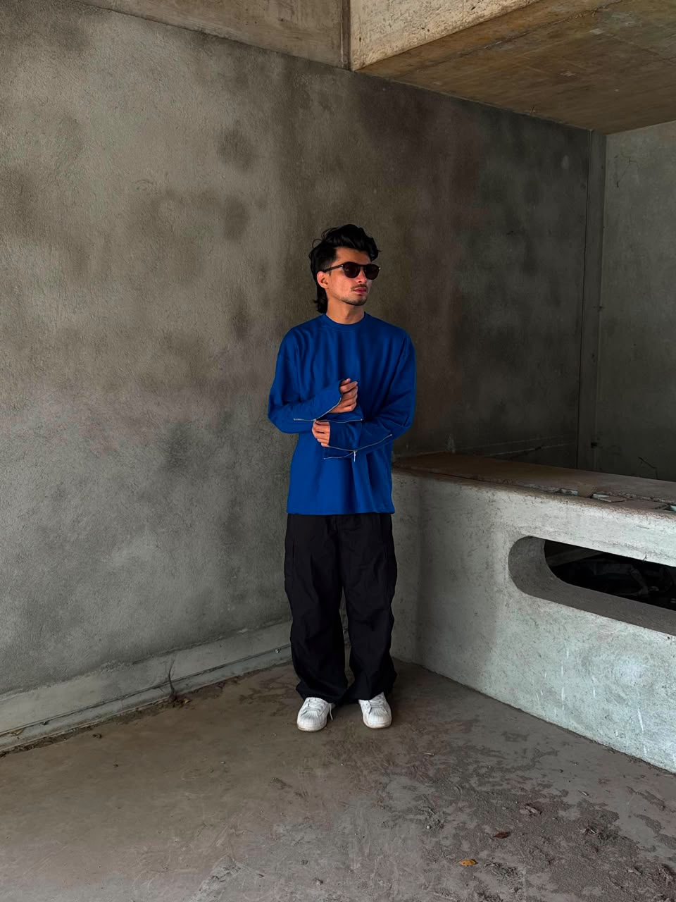 Men's Black Oversized Full Sleeve T-Shirt with Zipper Sleeves