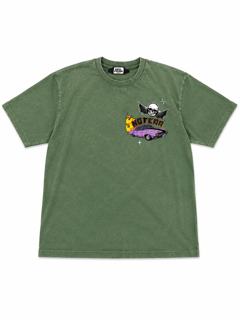 No Fear Speedway Oversized Olive Green Graphic T-Shirt for Men