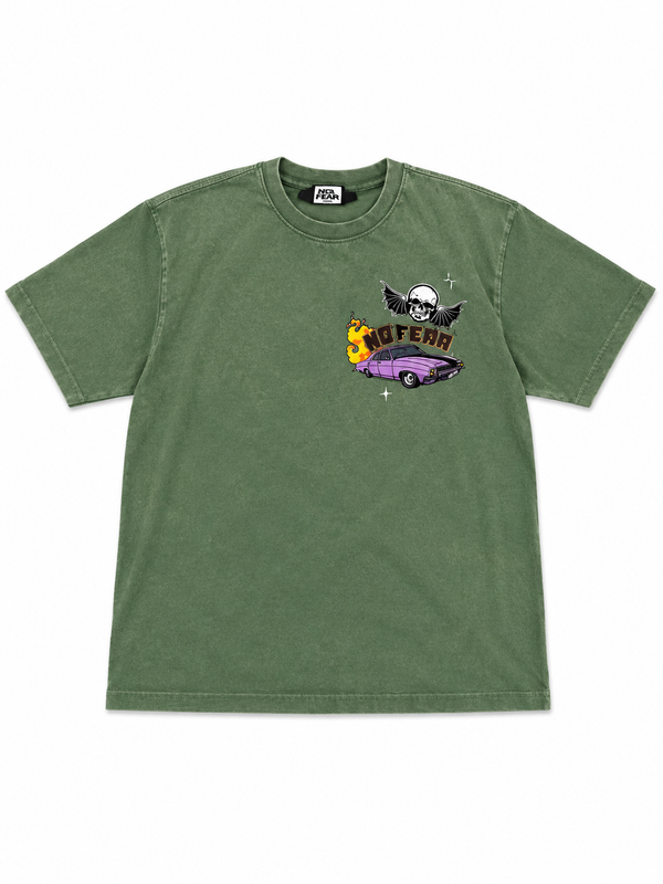 No Fear Speedway Oversized Olive Green Graphic T-Shirt for Men