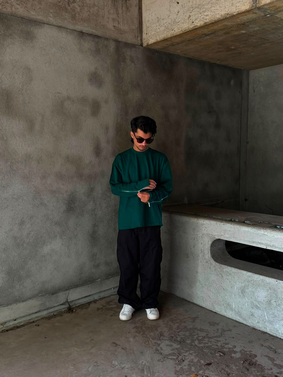 Men's Black Oversized Full Sleeve T-Shirt with Zipper Sleeves