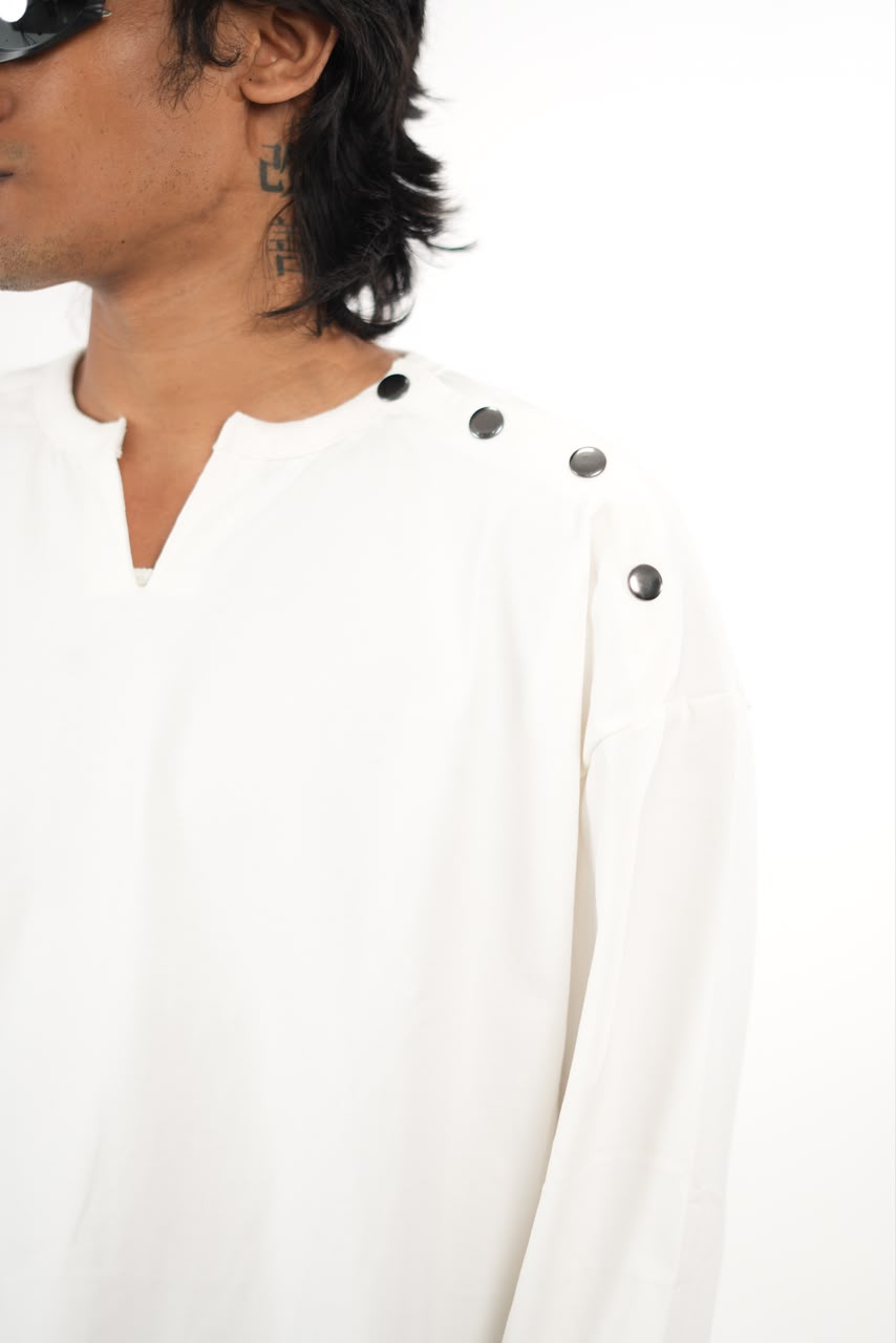 Full Sleeve Henley T-Shirt with Shoulder Button Detail