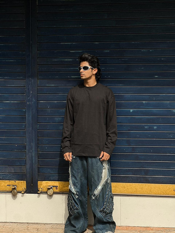 Brown Oversized Full-Sleeve T-Shirt | Minimal Streetwear