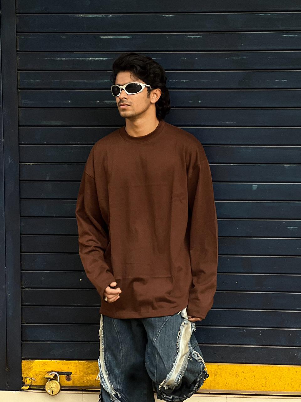 Brown Oversized Full-Sleeve T-Shirt | Minimal Streetwear