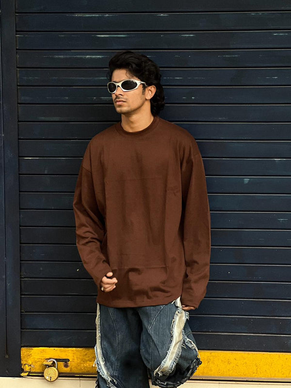 Brown Oversized Full-Sleeve T-Shirt | Minimal Streetwear