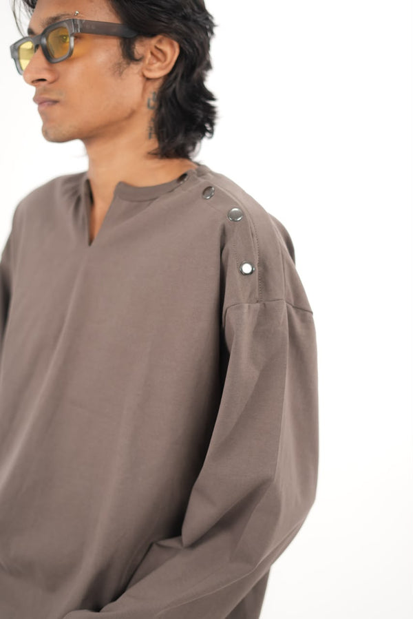 Full Sleeve Henley T-Shirt with Shoulder Button Detail