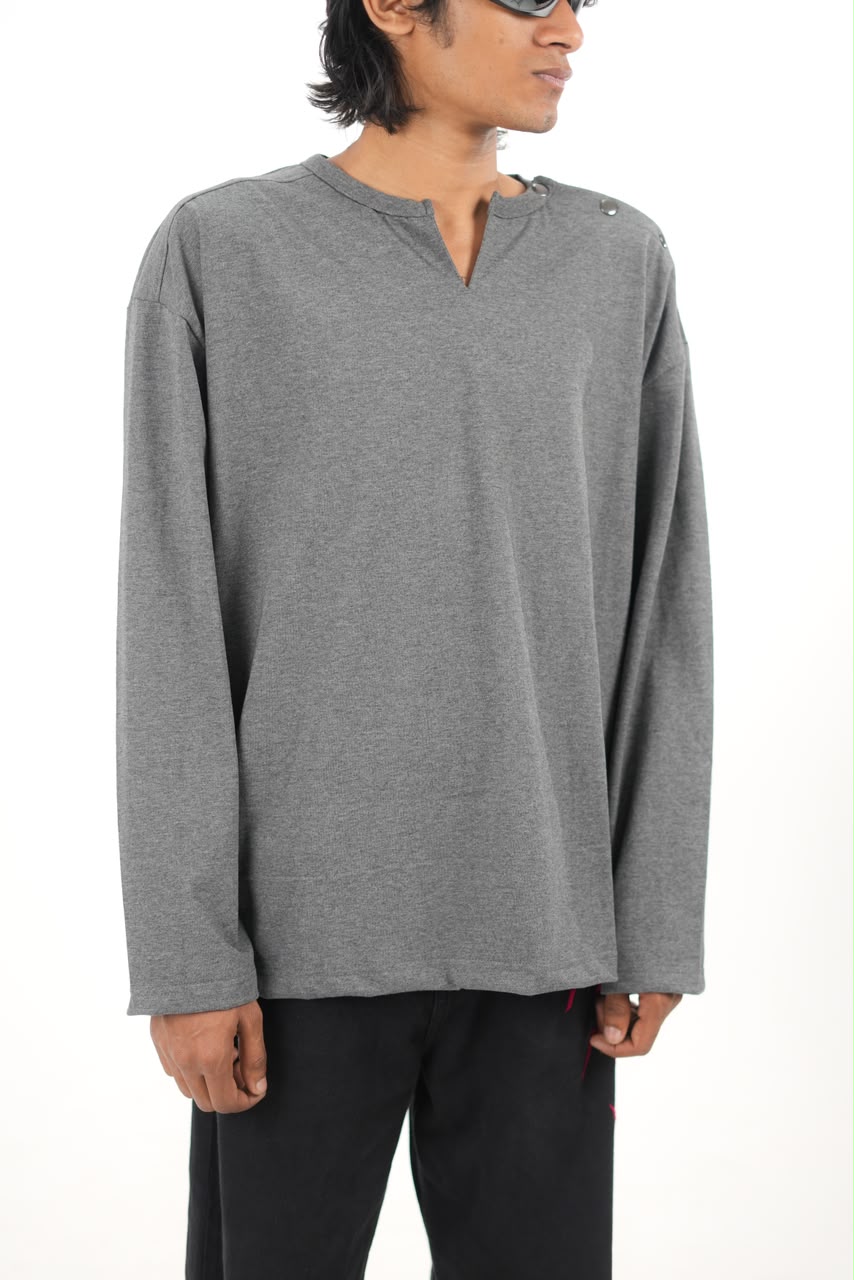 Full Sleeve Henley T-Shirt with Shoulder Button Detail
