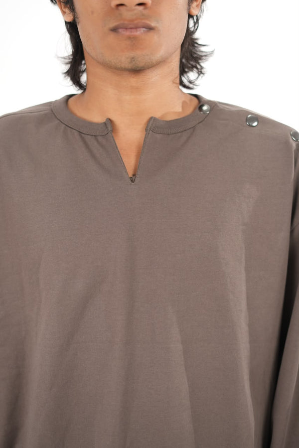 Full Sleeve Henley T-Shirt with Shoulder Button Detail